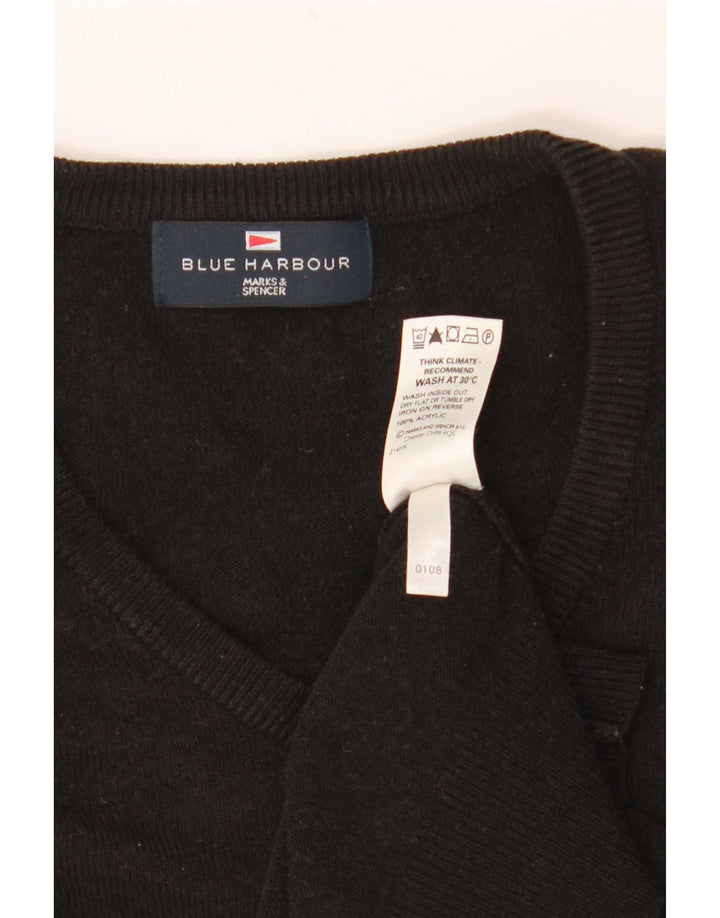 Marks & Spencer Mens Blue Harbour V-Neck Jumper Sweater Large Black Acrylic