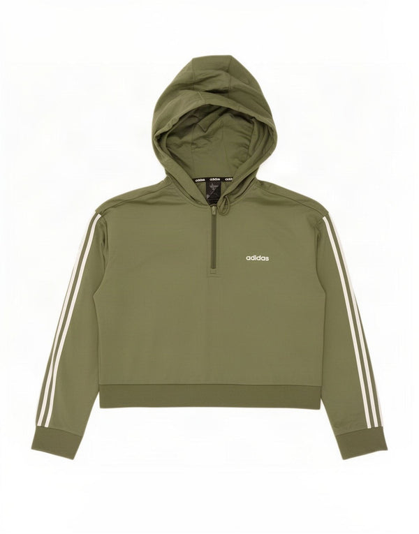 Adidas Womens Oversized Crop Zip Neck Hoodie Jumper UK 8/10 Small Khaki