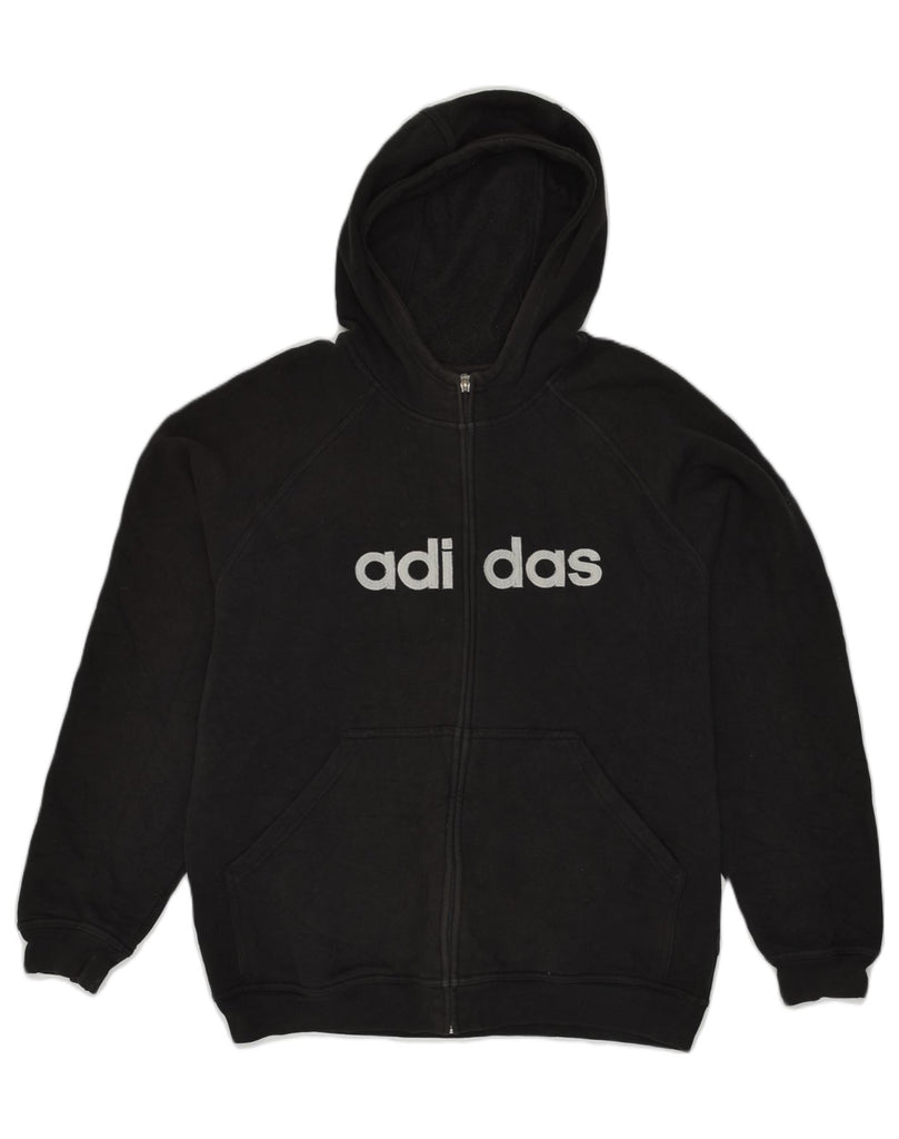 ADIDAS Mens Graphic Zip Hoodie Sweater UK 40/42 Medium Black Cotton | Vintage Adidas | Thrift | Second-Hand Adidas | Used Clothing | Messina Hembry 