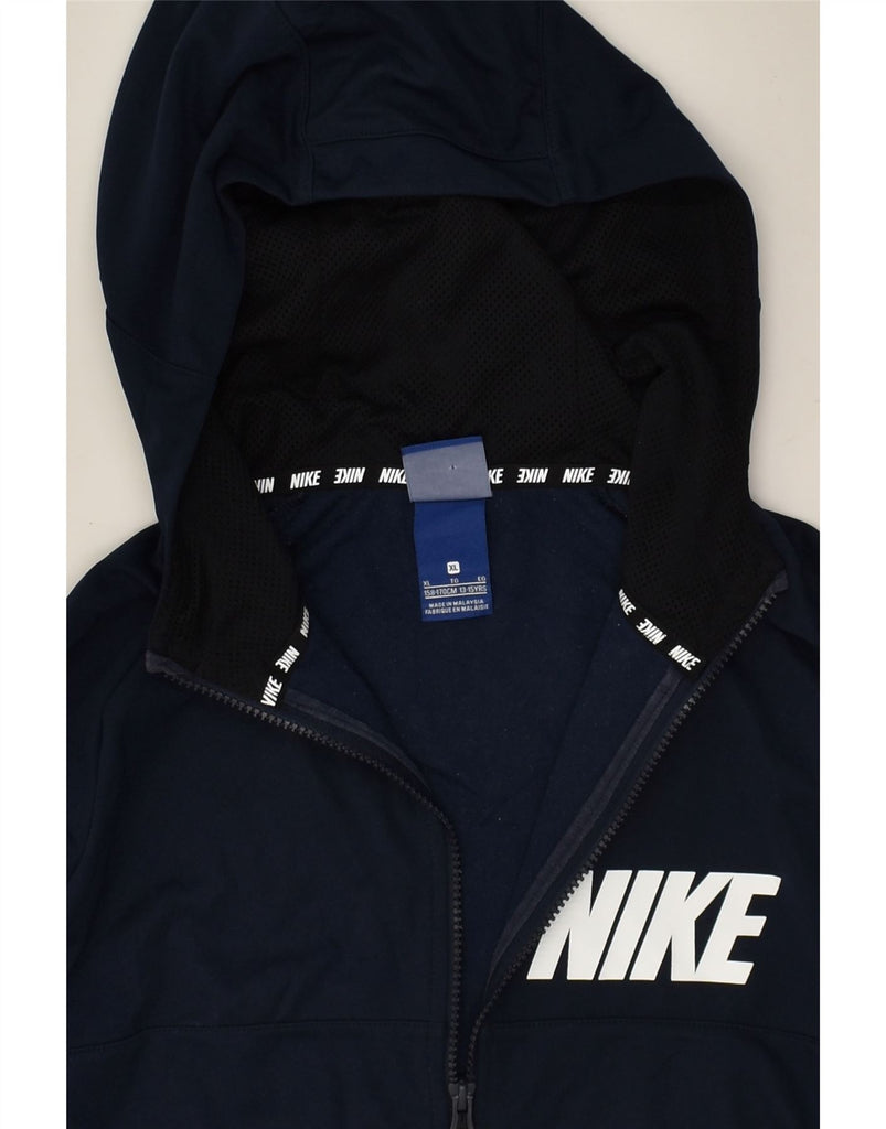 NIKE Boys Zip Hoodie Sweater 13-14 Years XL Navy Blue Polyester | Vintage Nike | Thrift | Second-Hand Nike | Used Clothing | Messina Hembry 