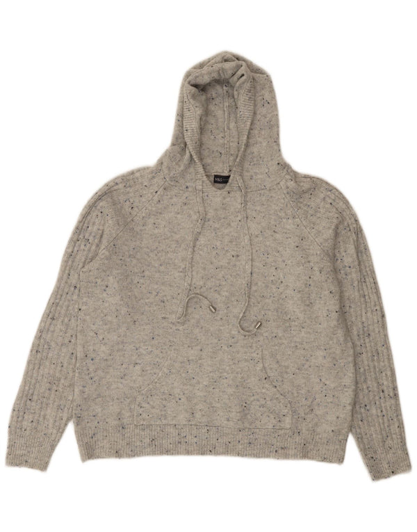 Marks & Spencer Womens Hooded Jumper Sweater UK 14 Medium Grey Flecked