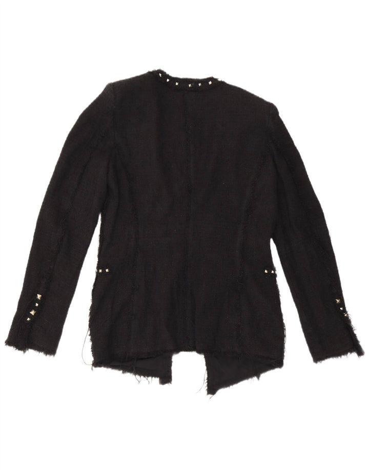 Zara Womens Open Blazer Jacket UK 12 Medium Black Cotton