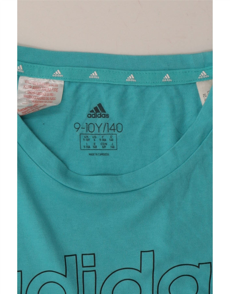 ADIDAS Girls Graphic T-Shirt Top 9-10 Years Blue Cotton Vintage Adidas and Second-Hand Adidas from Messina Hembry 