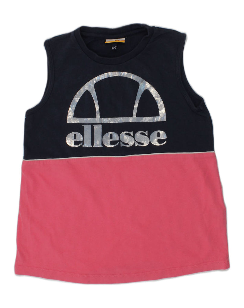 ELLESSE Girls Graphic Vest Top 6-7 Years Pink Colourblock Cotton | Vintage Ellesse | Thrift | Second-Hand Ellesse | Used Clothing | Messina Hembry 