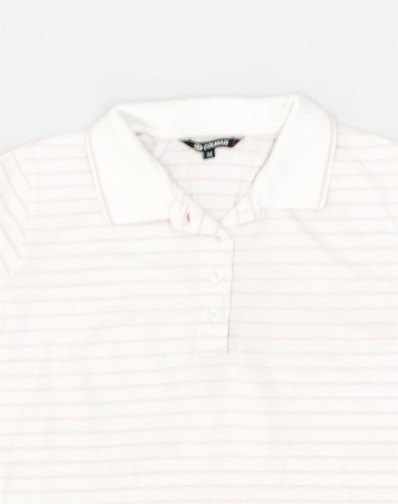 COLMAR Womens Polo Shirt UK 12 Medium White Striped Cotton | Vintage | Thrift | Second-Hand | Used Clothing | Messina Hembry 