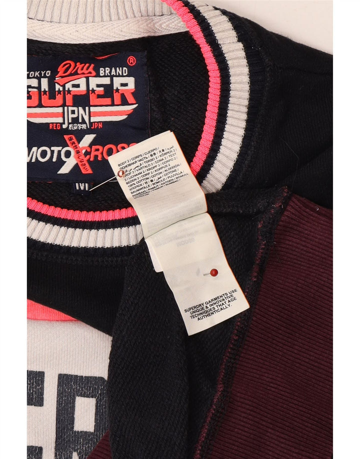 SUPERDRY Womens Graphic Sweatshirt Jumper UK 14 Medium Maroon Colourblock
