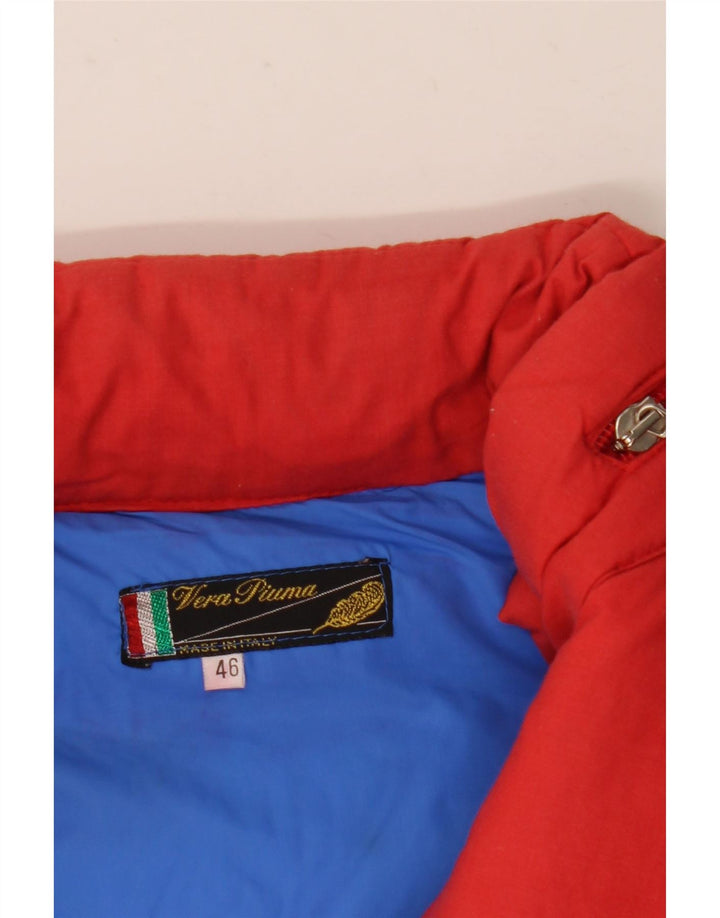 Vintage Mens Hooded Padded Jacket IT 46 Small Red Colourblock Polyester