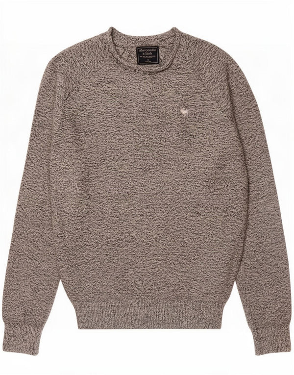 Abercrombie & Fitch Mens Crew Neck Jumper Sweater Small Grey Flecked Cotton