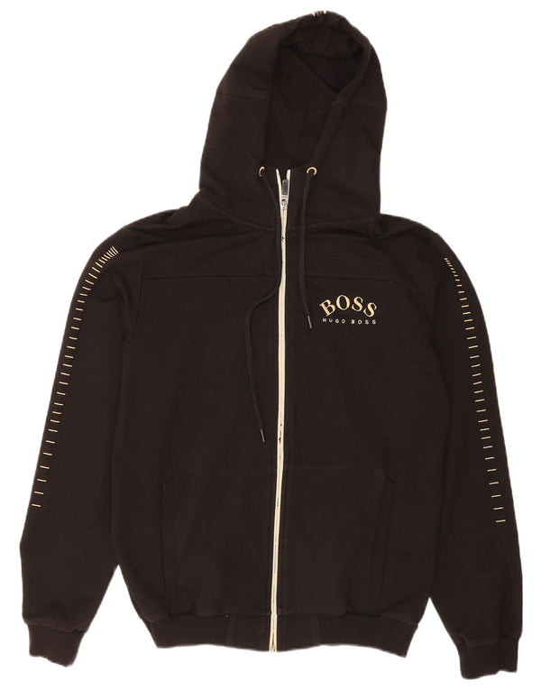 Hugo Boss Mens Graphic Zip Hoodie Sweater Small Black Cotton