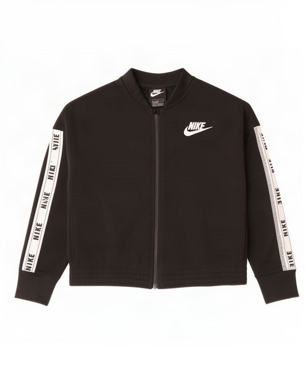 Nike Girls Graphic Tracksuit Top Jacket 12-13 Years Large Black Colourblock