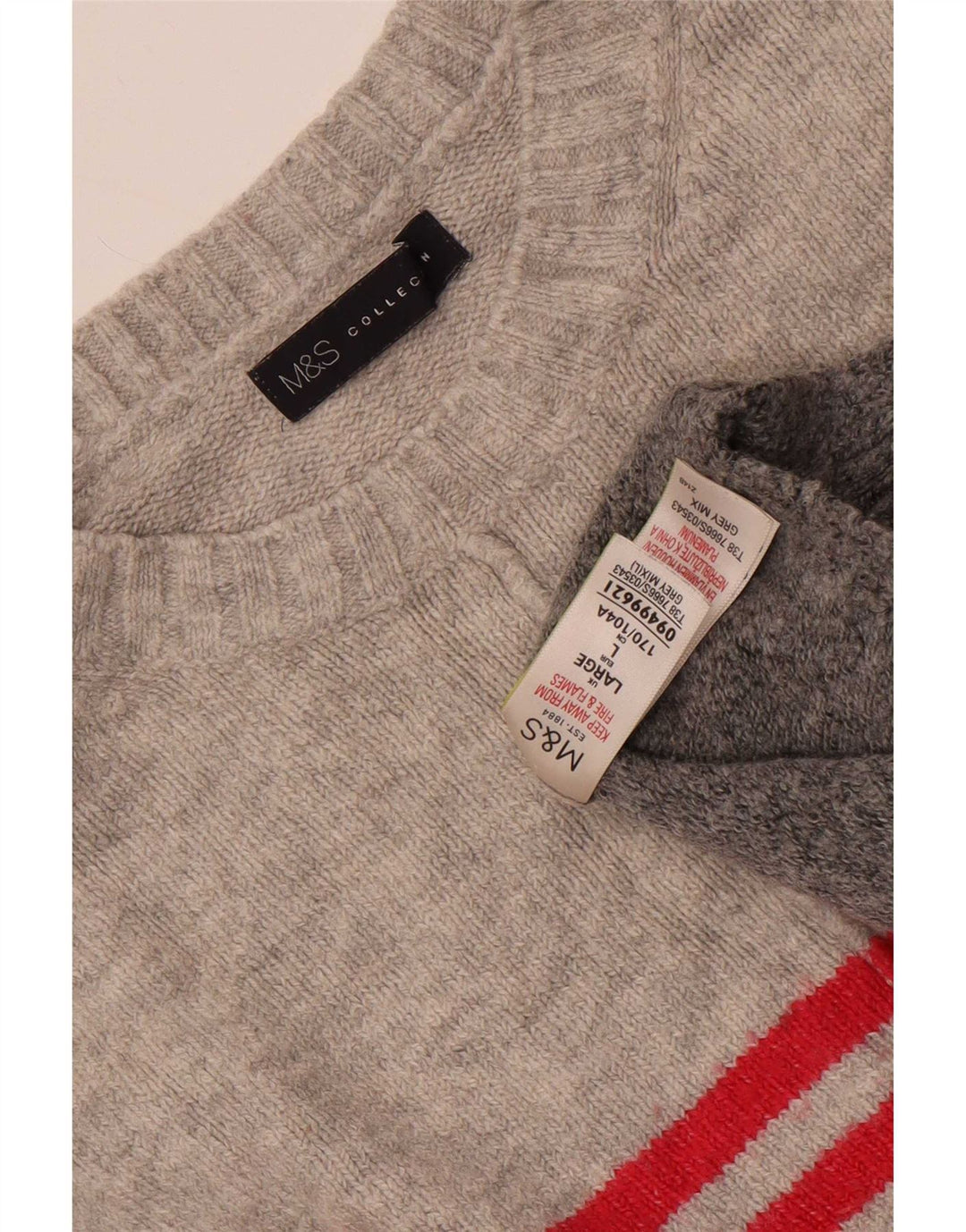 Marks & Spencer Womens Crew Neck Jumper Sweater UK 16 Large Grey Striped