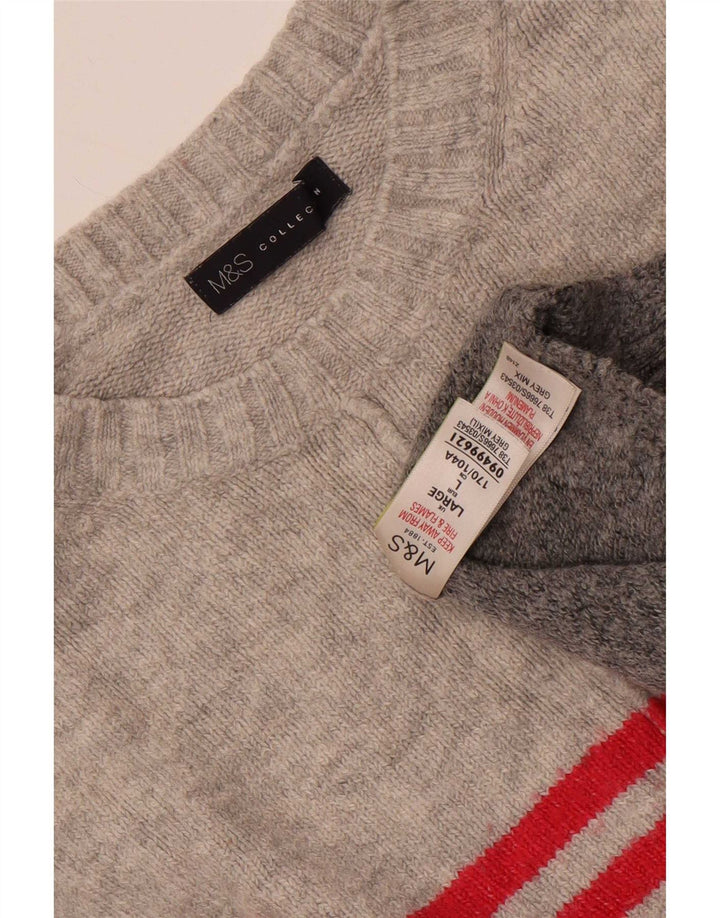Marks & Spencer Womens Crew Neck Jumper Sweater UK 16 Large Grey Striped