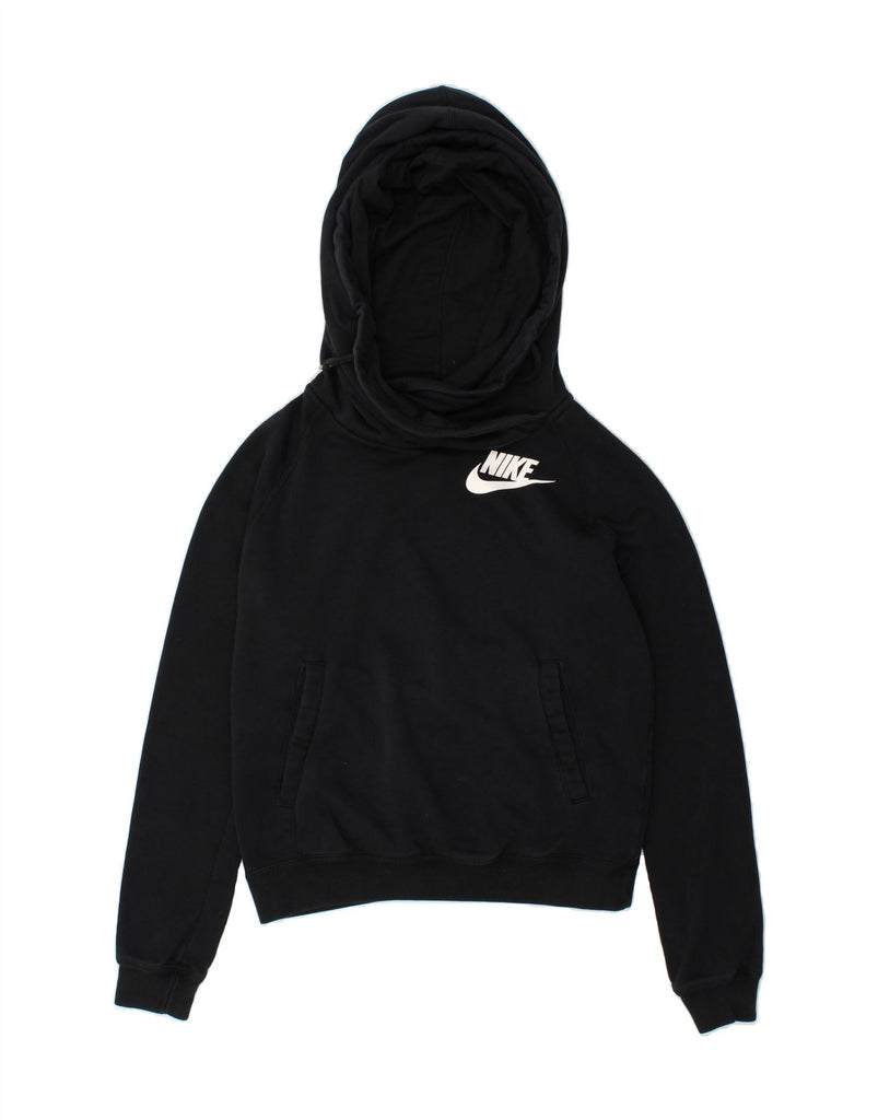 NIKE Womens Crop Hoodie Jumper UK 10 Small Black Vintage Nike and Second-Hand Nike from Messina Hembry 