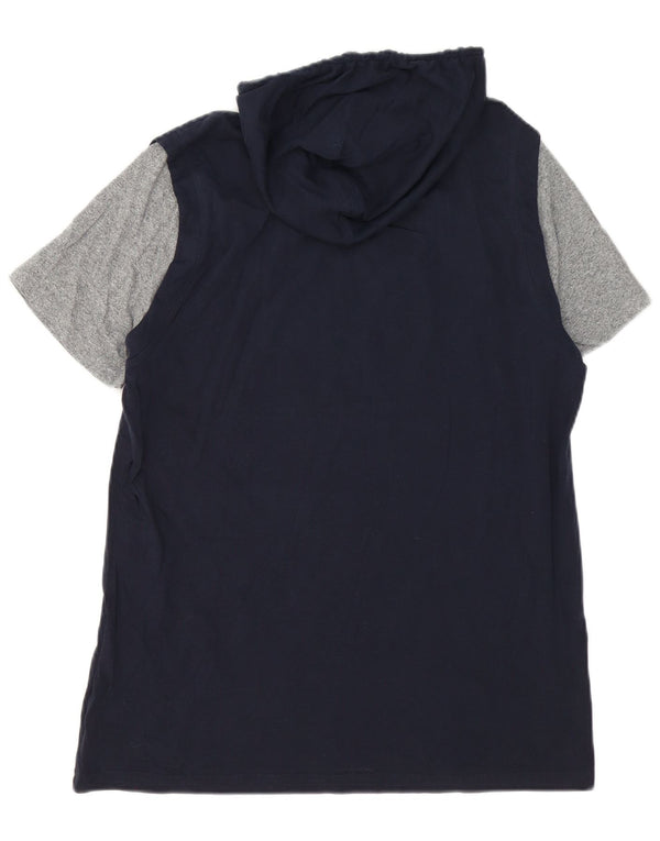 CHAMPION Mens Hooded Graphic T-Shirt Top Small Navy Blue Colourblock