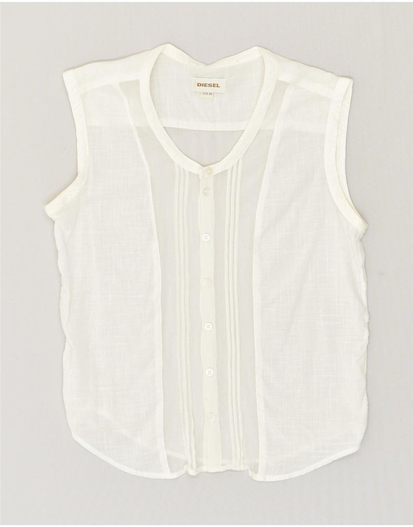 DIESEL Womens Sleeveless Shirt Blouse UK 6 XS White | Vintage Diesel | Thrift | Second-Hand Diesel | Used Clothing | Messina Hembry 