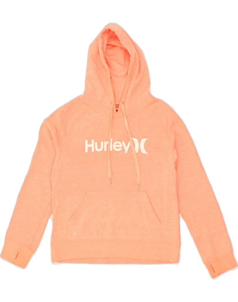 HURLEY Womens Graphic Hoodie Jumper UK 14 Medium Orange Cotton | Vintage Hurley | Thrift | Second-Hand Hurley | Used Clothing | Messina Hembry 