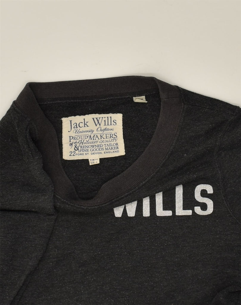 JACK WILLS Womens Graphic Hoodie Jumper UK 10 Small  Grey Cotton | Vintage Jack Wills | Thrift | Second-Hand Jack Wills | Used Clothing | Messina Hembry 