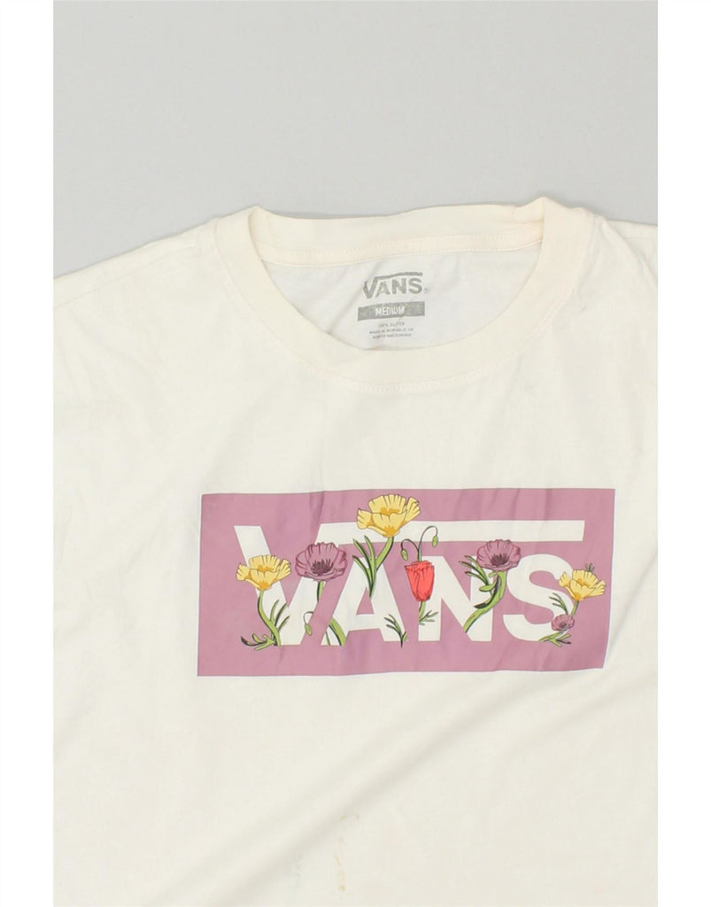 VANS Womens Oversized Crop Graphic T-Shirt Top UK 14 Medium Off White Vintage Vans and Second-Hand Vans from Messina Hembry 