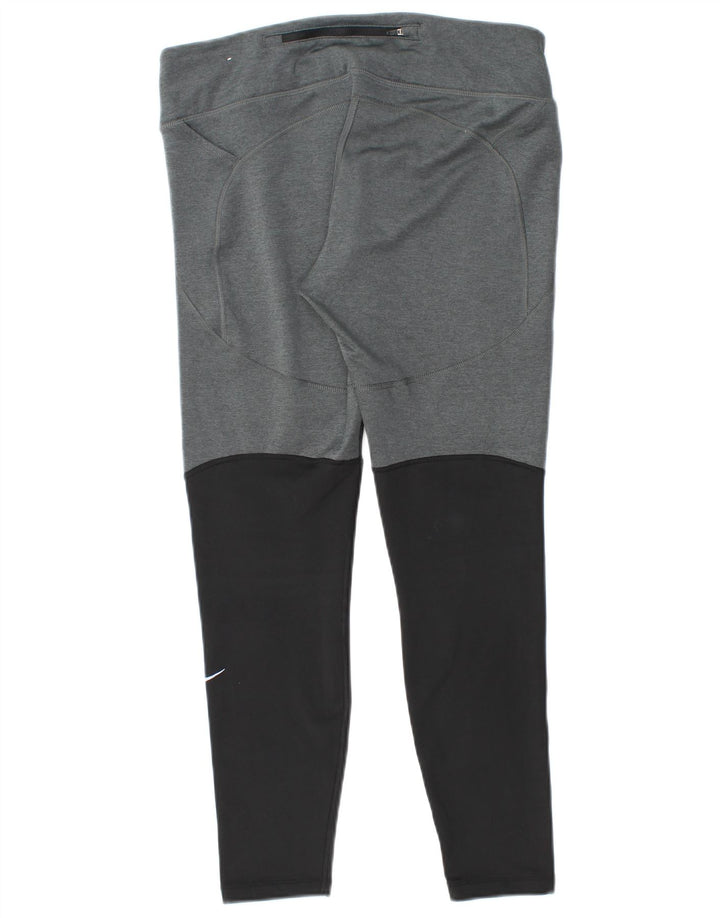 NIKE Womens Dri Fit Leggings UK 14 Large Grey Colourblock Polyester