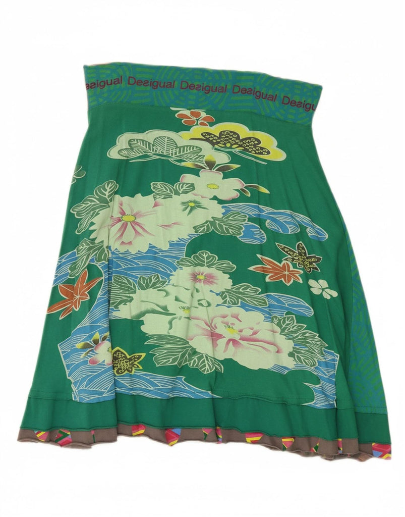 DESIGUAL Womens A-Line Skirt Medium W34 Green Floral Cotton Vintage Desigual and Second-Hand Desigual from Messina Hembry 