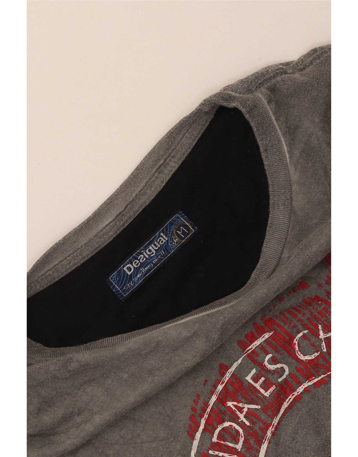 Desigual Mens Graphic T-Shirt Top Medium Grey