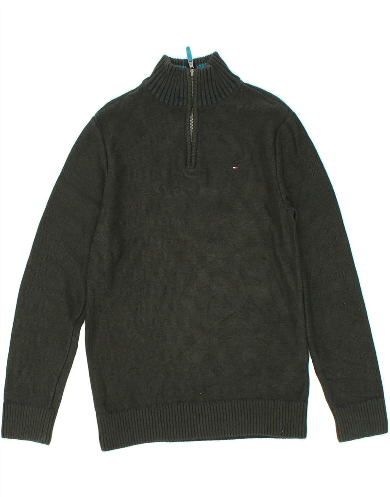 TOMMY HILFIGER Boys Graphic Zip Neck Jumper Sweater 15-16 Years XL Green Vintage Tommy Hilfiger and Second-Hand Tommy Hilfiger from Messina Hembry 