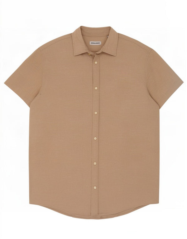 Jack & Jones Mens Short Sleeve Shirt Large Beige Cotton