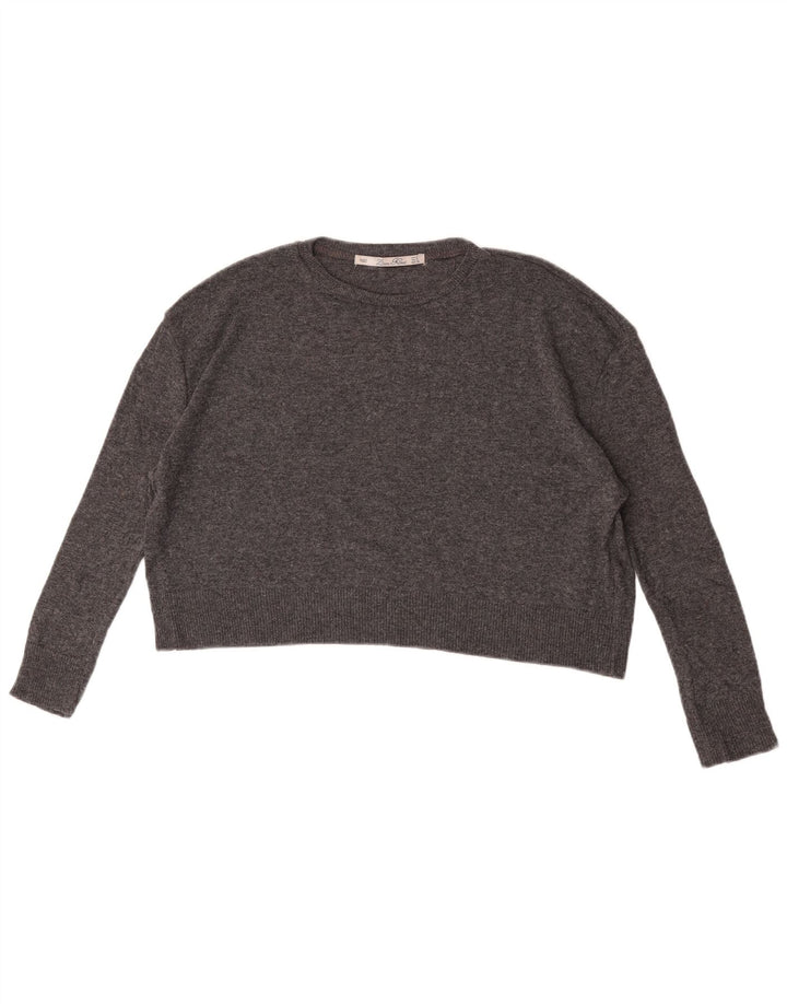 Zara Womens Crop Oversized Boat Neck Jumper Sweater UK 10 Small Grey