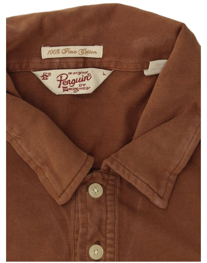 PENGUIN Mens Polo Shirt Large Brown Cotton