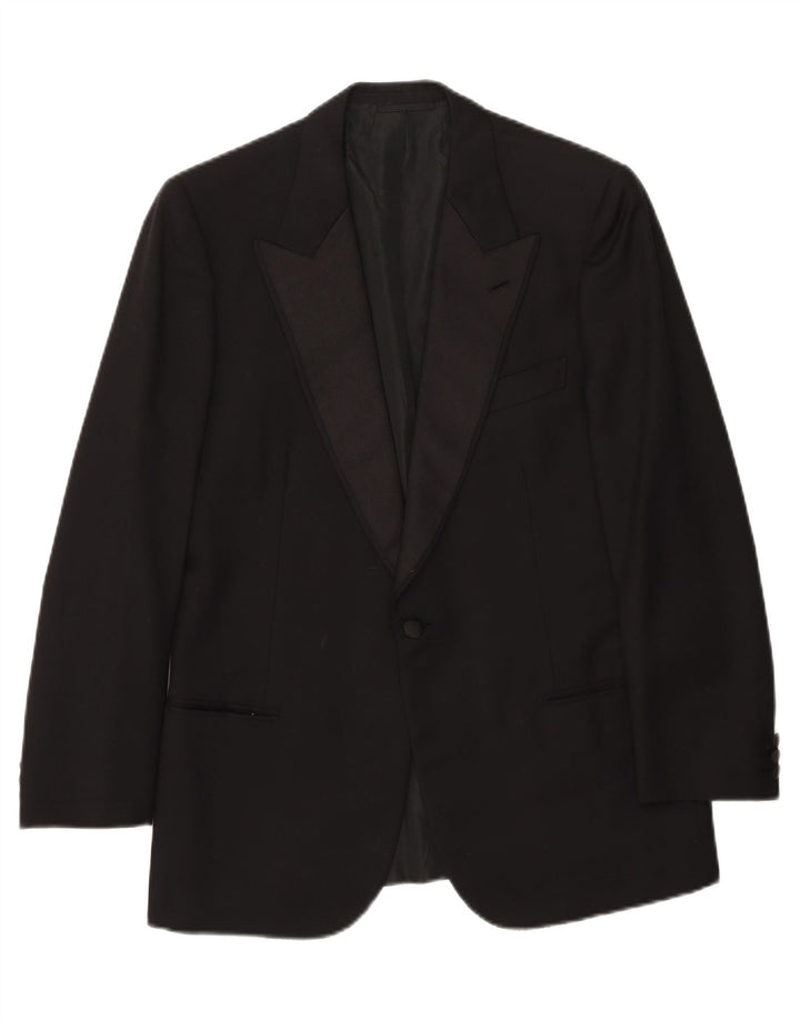 Bresci Mens 1 Button Blazer Jacket UK 40 Large Black Wool