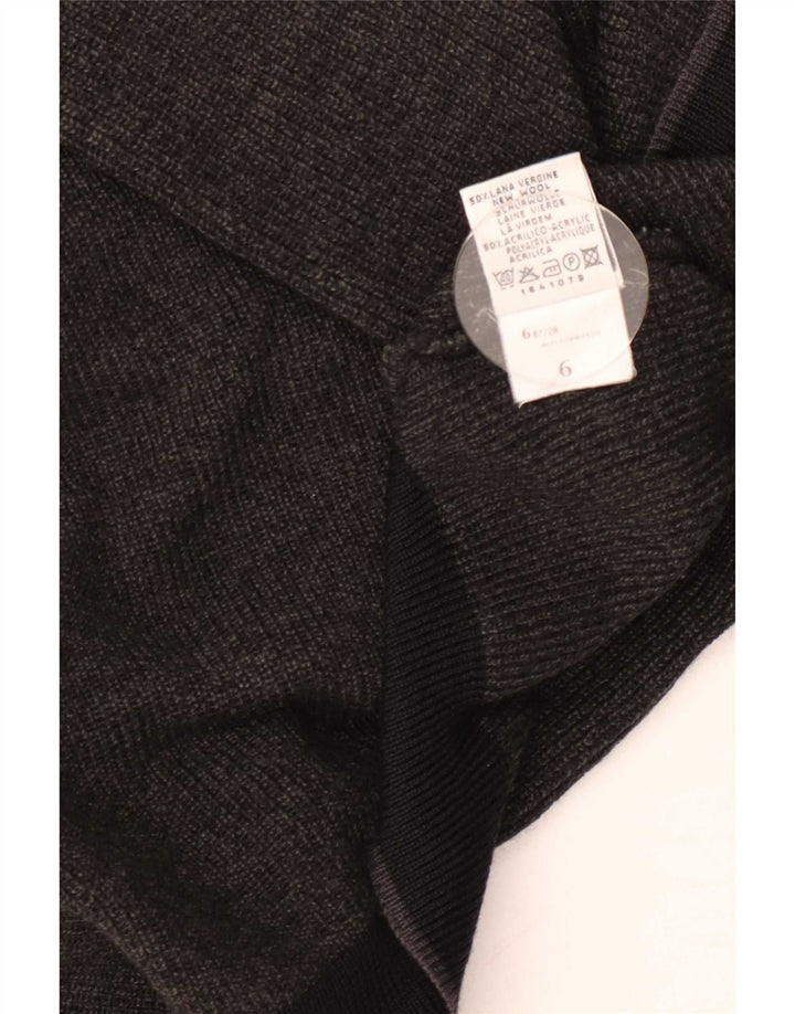 Vintage Mens Zip Neck Jumper Sweater Large Grey Striped New Wool