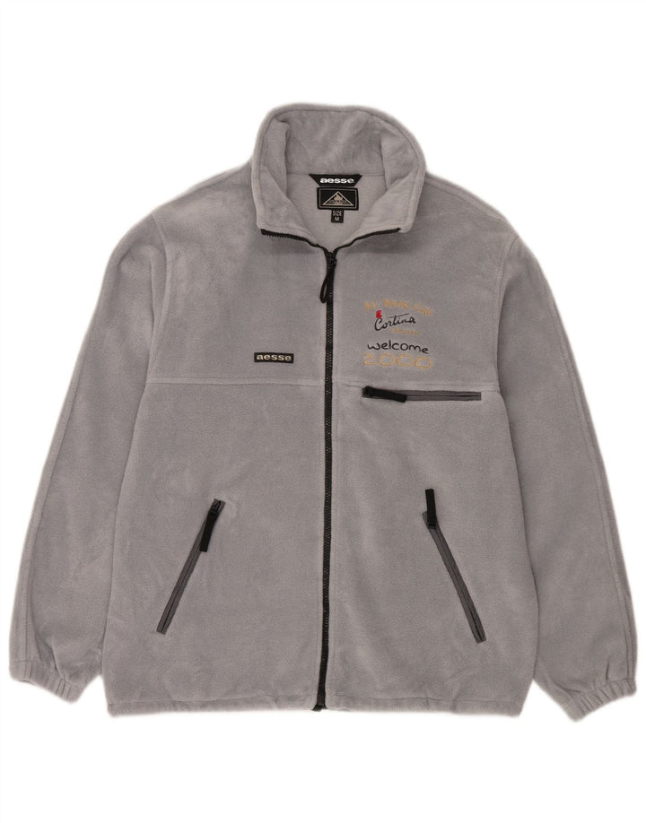 Aesse Mens Graphic Fleece Jacket UK 38 Medium Grey Polyester