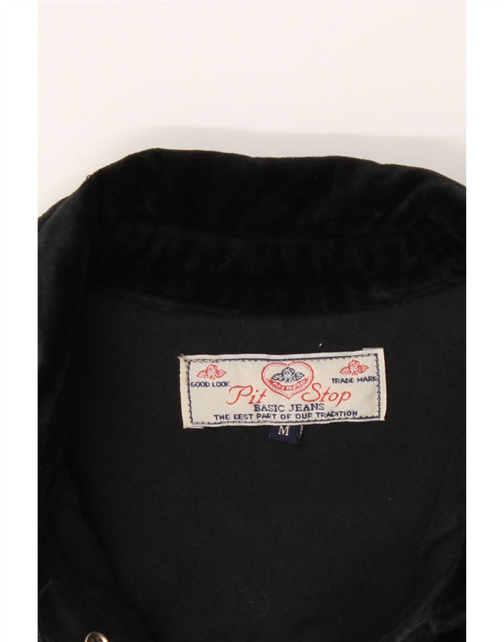 PIT STOP Womens Velvet Shirt UK 12 Medium Black Cotton Vintage Pit Stop and Second-Hand Pit Stop from Messina Hembry 