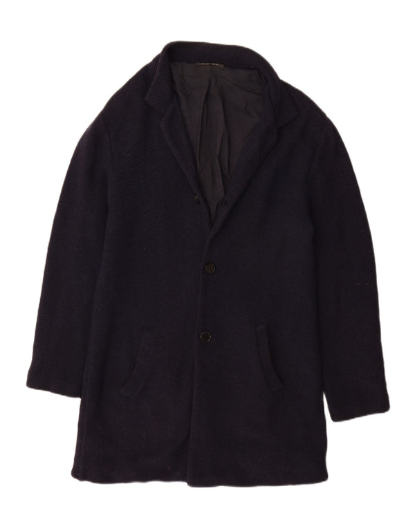 Zara Mens Knit Overcoat UK 40 Large Navy Blue Cotton