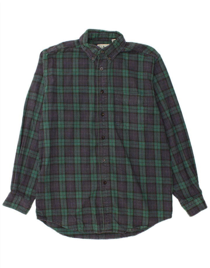 L.L.BEAN Mens Flannel Shirt Small Green Check Cotton