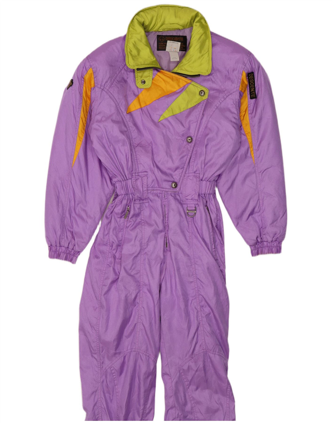 Descente Womens Hooded Ski Jumpsuit EU 38 Medium Purple Colourblock Nylon
