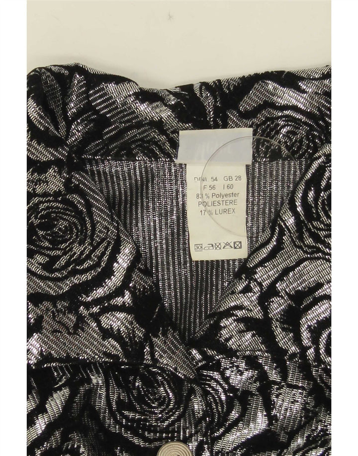 Vintage Womens Shirt Blouse UK 28 6XL Silver Floral Polyester