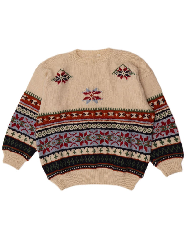 Vintage Womens Crew Neck Jumper Sweater UK 18 XL Off White Fair Isle Wool