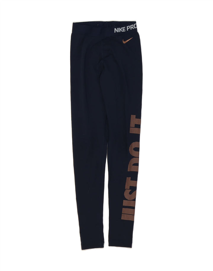 NIKE Womens Dri Fit Graphic Leggings UK 6 XS Navy Blue Polyester Vintage Nike and Second-Hand Nike from Messina Hembry 
