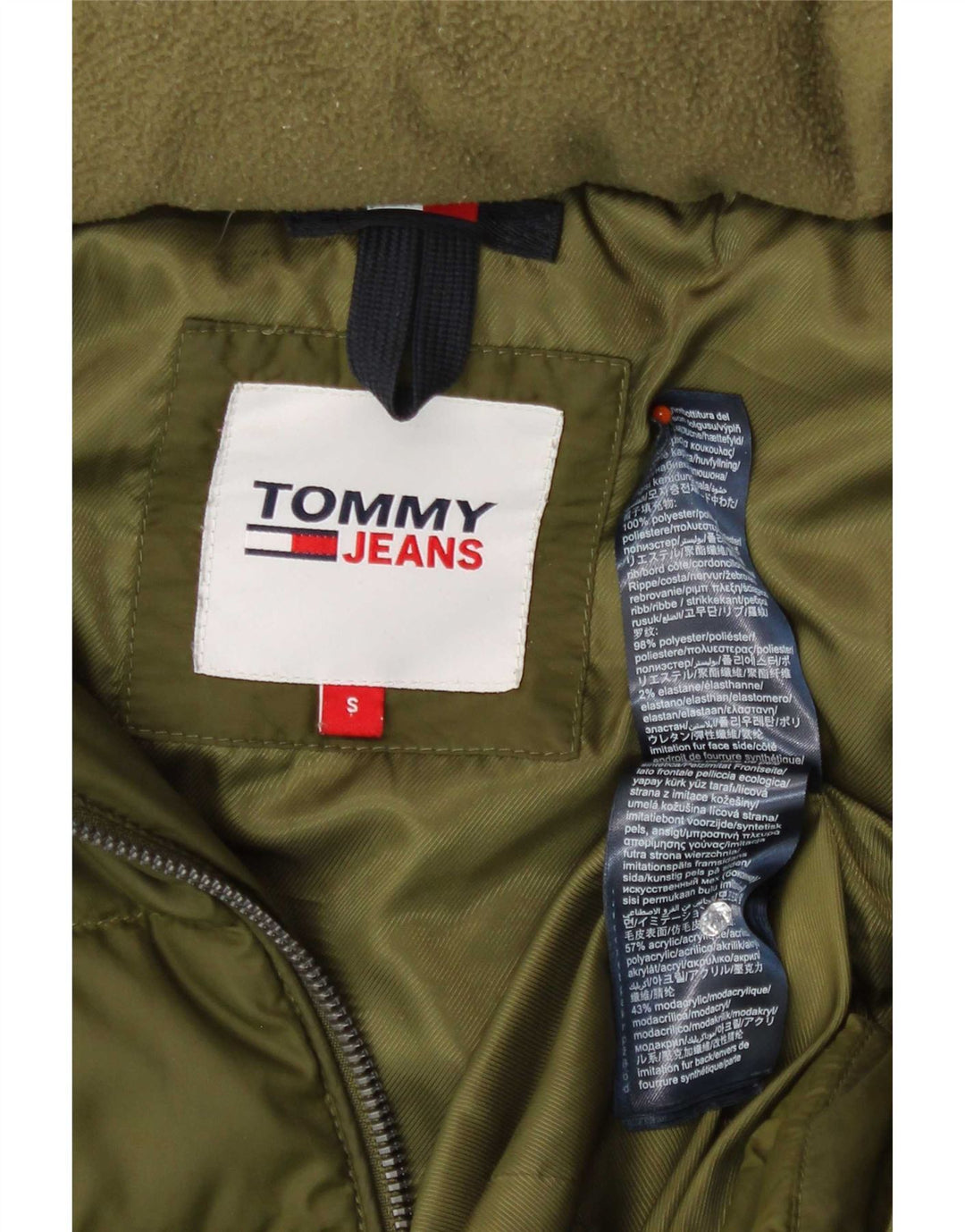 Tommy Hilfiger Womens Hooded Padded Jacket UK 10 Small Khaki Polyester