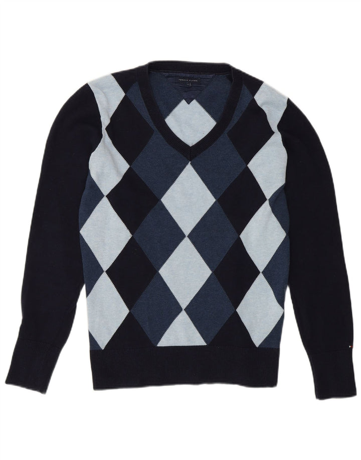 TOMMY HILFIGER Womens V-Neck Jumper Sweater UK 14 Large Navy Blue