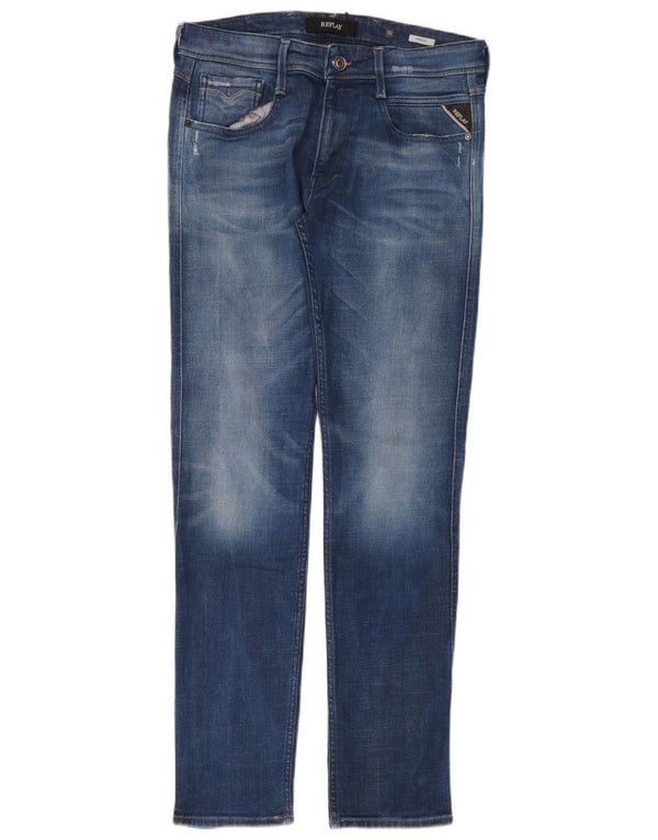 Replay Mens Slim Jeans W32 L32 Blue Cotton