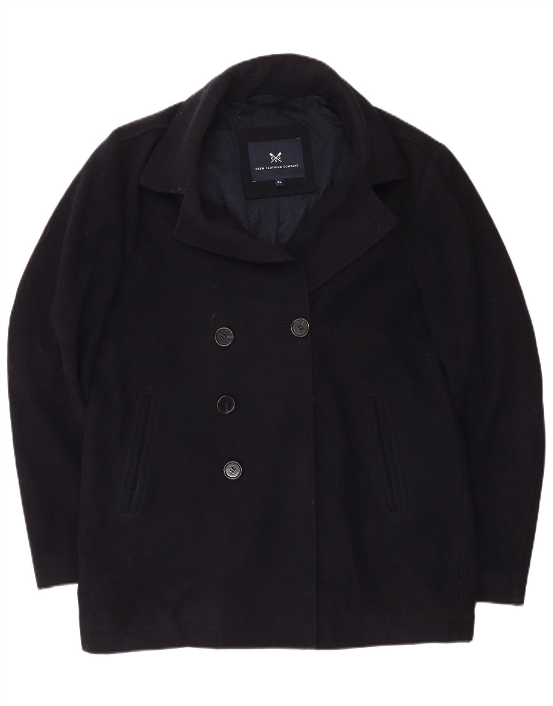 Crew Clothing Mens Double Breasted Coat UK 42 XL Navy Blue Wool