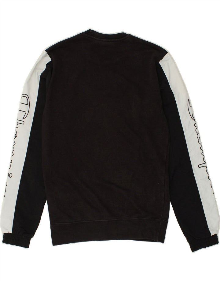 CHAMPION Mens Graphic Sweatshirt Jumper Small Black Colourblock Cotton Vintage Champion and Second-Hand Champion from Messina Hembry 