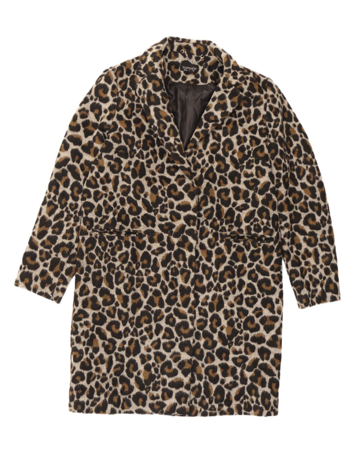 Topshop Womens Oversized Overcoat UK 10 Small Brown Animal Print Polyester