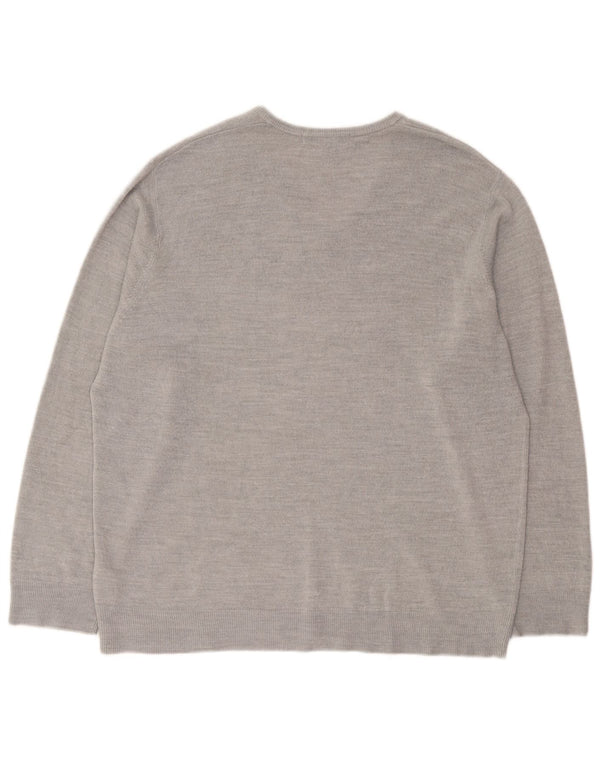 Marks & Spencer Mens V-Neck Jumper Sweater 2XL Grey Acrylic