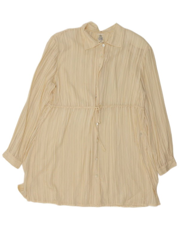 Vintage Womens Oversized Shirt Dress UK 14 Medium Yellow Striped Silk