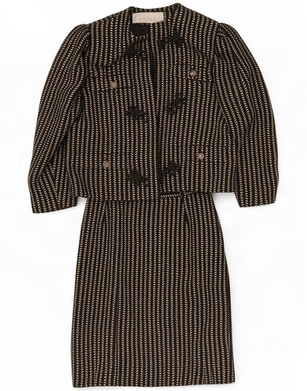 Vintage Womens 2 Piece Skirt Set IT 46 Large W30 Black Striped