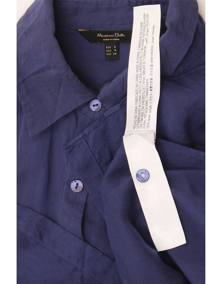 Massimo Dutti Womens Longline Oversized Shirt UK 10 Small Navy Blue Lyocell