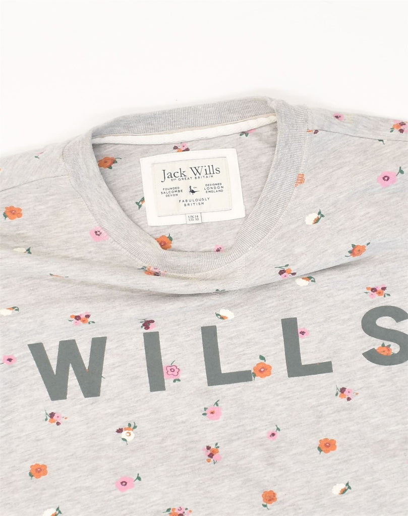 JACK WILLS Womens Graphic Sweatshirt Jumper UK 14 Large  Grey Cotton | Vintage Jack Wills | Thrift | Second-Hand Jack Wills | Used Clothing | Messina Hembry 